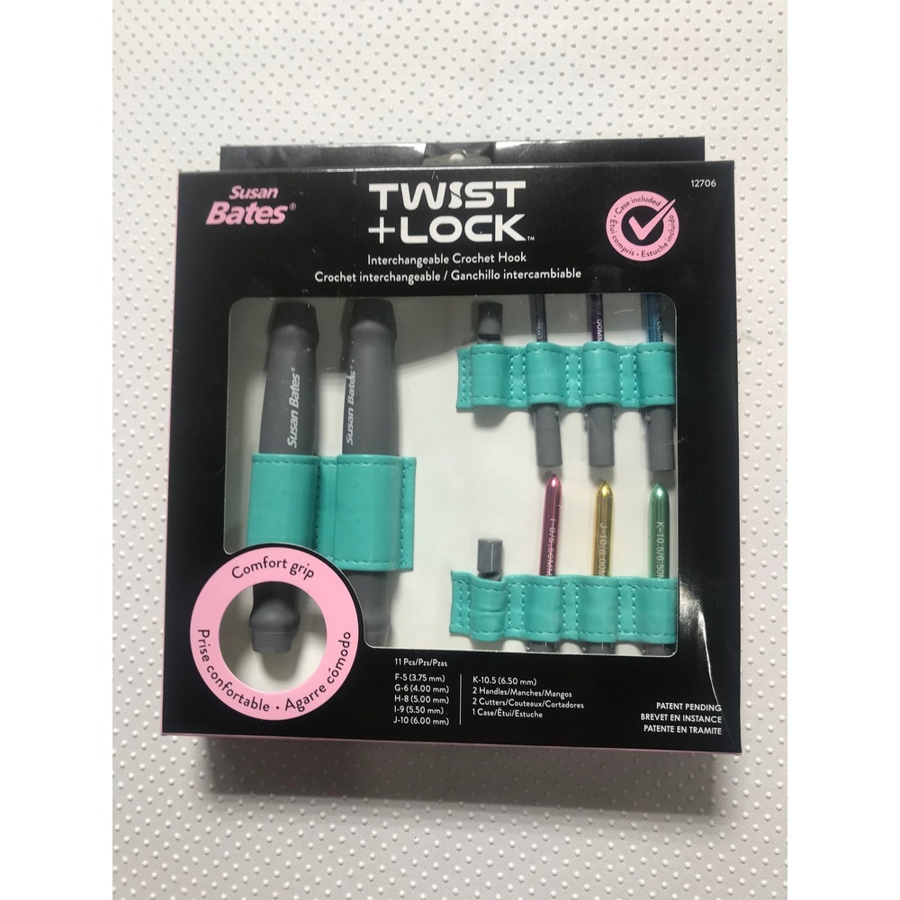 Susan Bates Twist & Lock Crochet Hook Set Interchangeable Comfort Grip‎